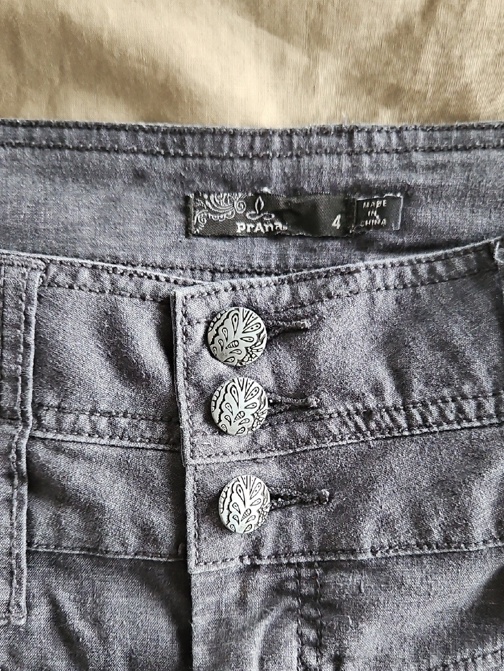 Prana High-Rise Slate Gray Jeans with Decorative Buttons